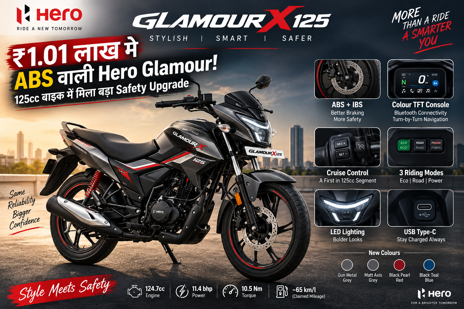Hero Glamour X 125 ABS ₹1.01 लाख में लॉन्च, जानें Features