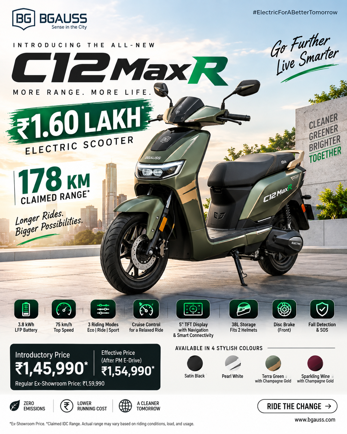 BGauss C12 MaxR: ₹1.60 लाख में 178 KM Range वाला Electric Scooter