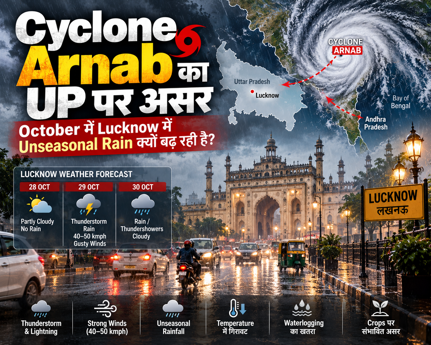 Cyclone Arnab का UP पर असर: Lucknow में October Rain क्यों?