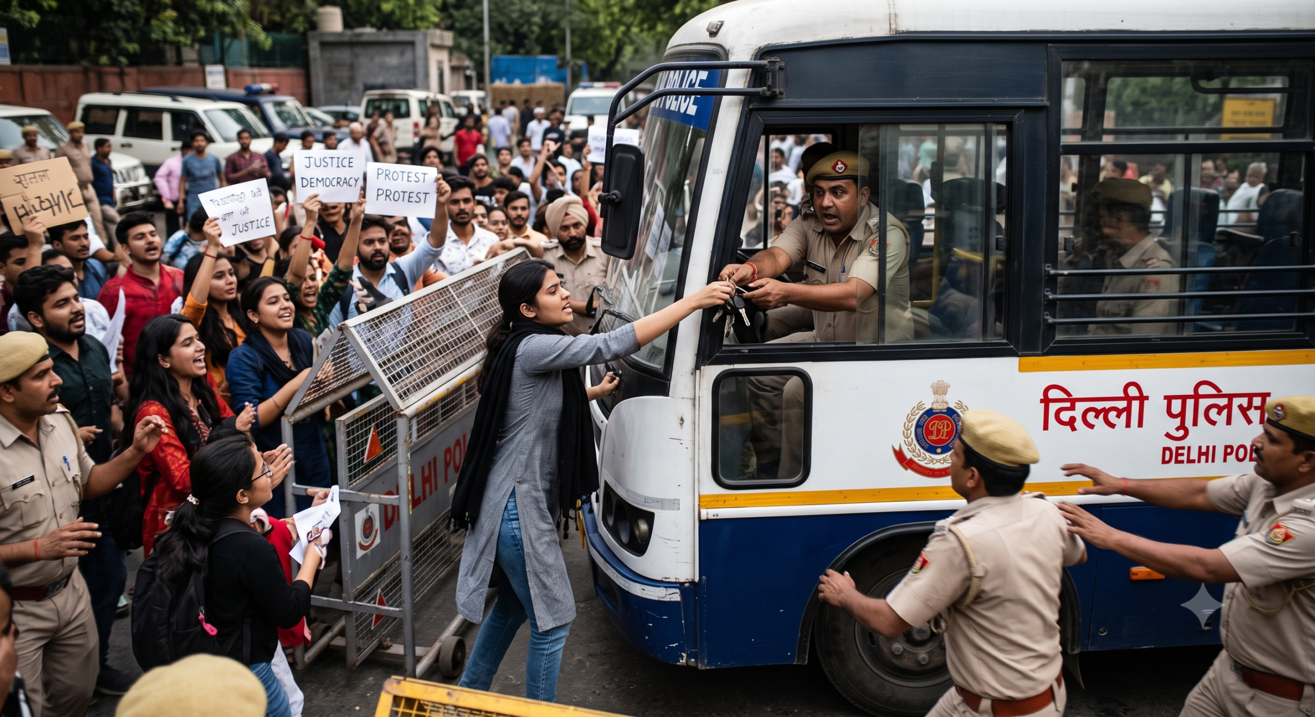 Delhi Protest Viral Video: लड़की ने Police Bus की चाबी क्यों छीनी?