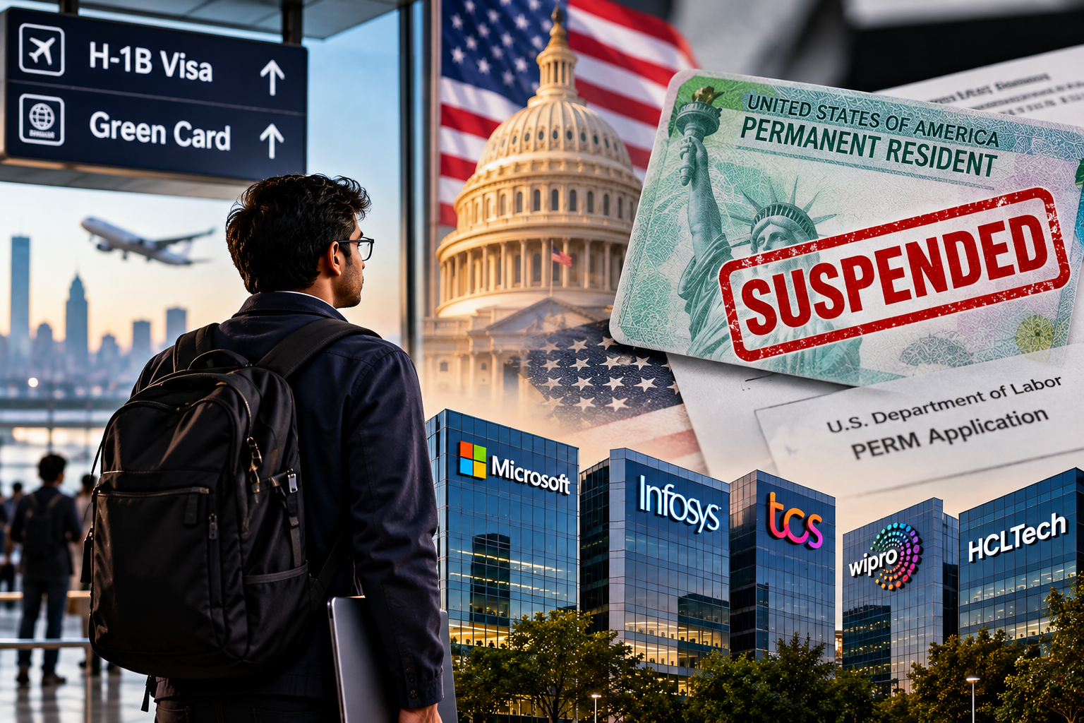 US Green Card Suspension: Indian IT, TCS, Infosys और Microsoft पर असर