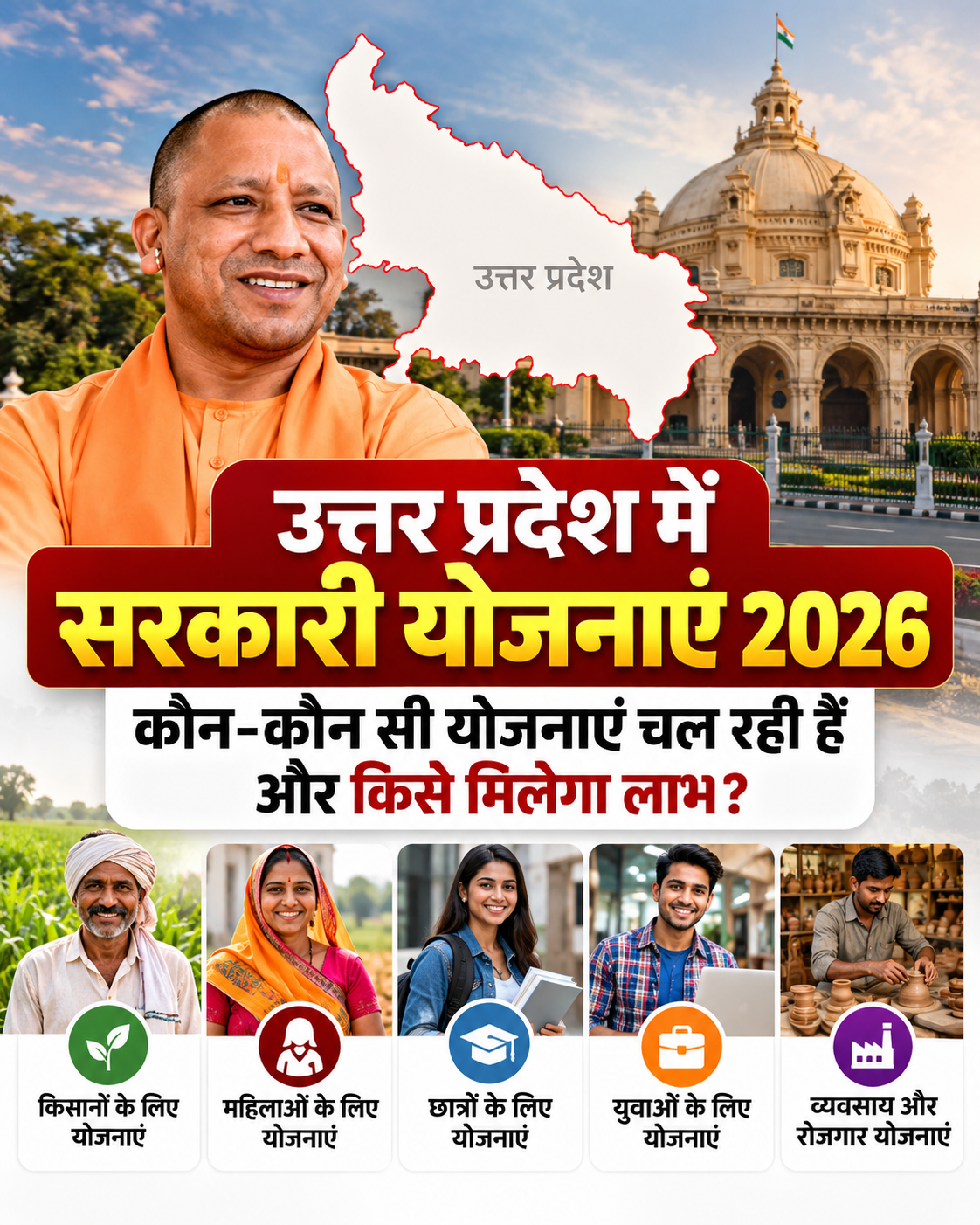 उत्तर प्रदेश में सरकारी योजनाएं 2026: कौन-कौन सी योजनाएं चल रही हैं और किसे मिलेगा लाभ?